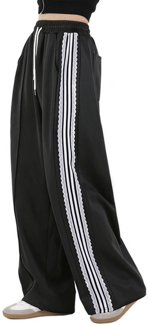 오버나인 여자 여성 밴딩 사이드 트랙 레이스 와이드 트레이닝 바지 롱팬츠