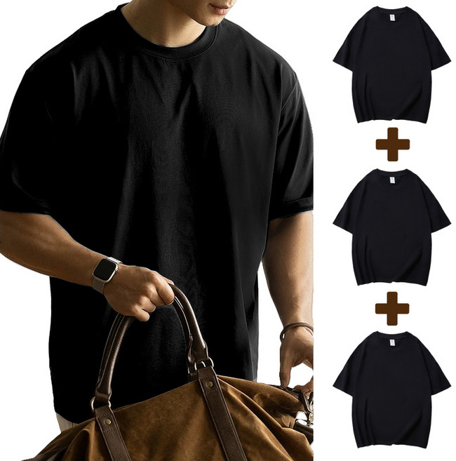 Sevenmoon 베이직 남녀공용 220g 코튼 순면 티셔츠 라운드 반팔티 3장