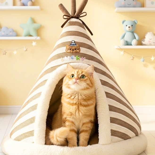 소풍일상 편안한 고양이 숨숨집 고양이집 강아지집, 1개, 브라운