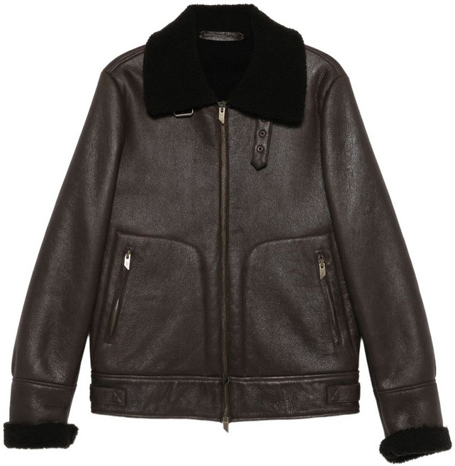 살바토레산토로 시어링 칼라 레더 재킷