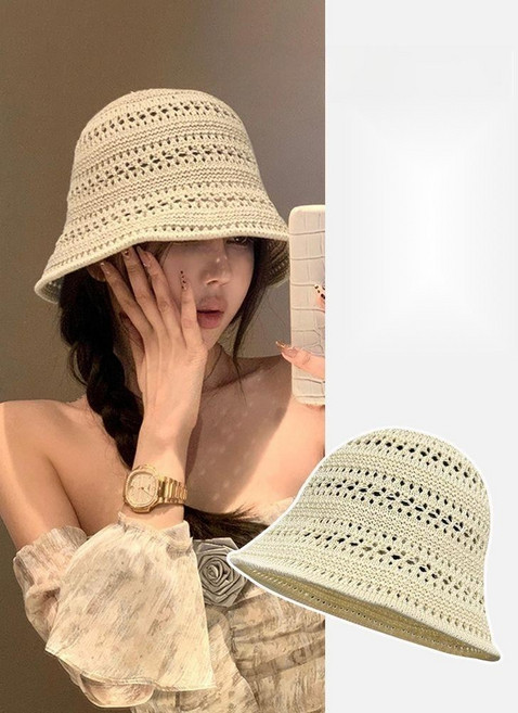 니트 버킷햇 모자 여성 큰머리 통기성 여행 크로셰 벙거지 여름 빅사이즈 캐주얼 모자