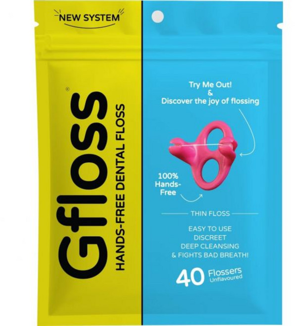 Gfloss 치실 핸즈프리 - 40 카운트 사용하기 쉽고 성인용 여행용 얇고 부드러운 유축되지 않은 무향 PFAS 프리 구강 관리, 40 Count (Pack of 1)