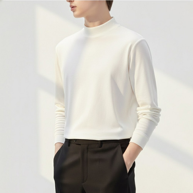 문컬렉션 남자 남성 베이직 스판 터틀넥 반목 무지 목폴라 티셔츠