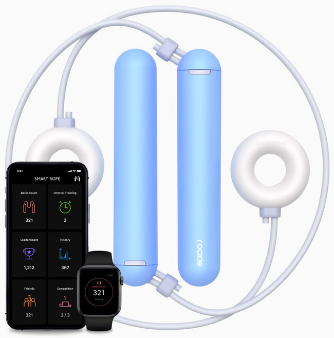 탱그램 iOS 앤드로이드 앱연동 줄없는 홈트 스마트 줄넘기 스마트로프 루키 X 도넛, X 도넛 화이트, 아이스크림 블루, 1개