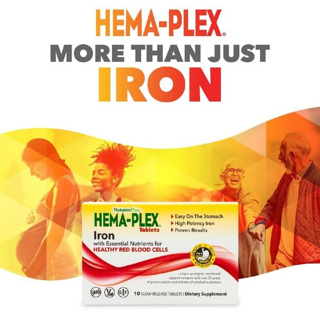 NaturesPlus Hema-Plex 필수 영양소 함유 철분 10정 10회분, 1개 - 쿠팡