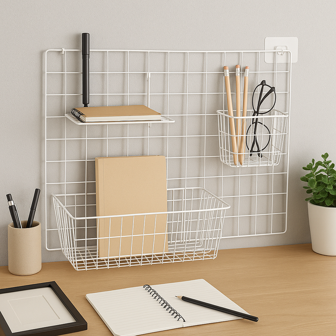 신성팩토리 인테리어 네트망+선반+수납함 4종 1SET 네트망 메쉬철망, 화이트 L (30X60), 1세트