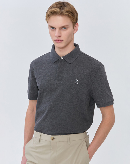 25SS [스테디셀러] 차콜그레이 멜란지 면 반팔카라티셔츠 WHTS5B402CG