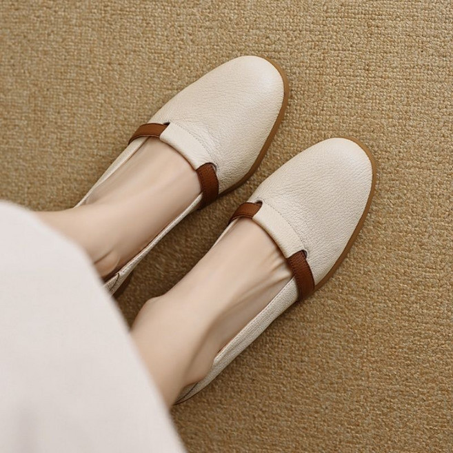 셀럽당 가죽 라운드토 소프트 밑창 슬립온 로우컷 단화 5cm