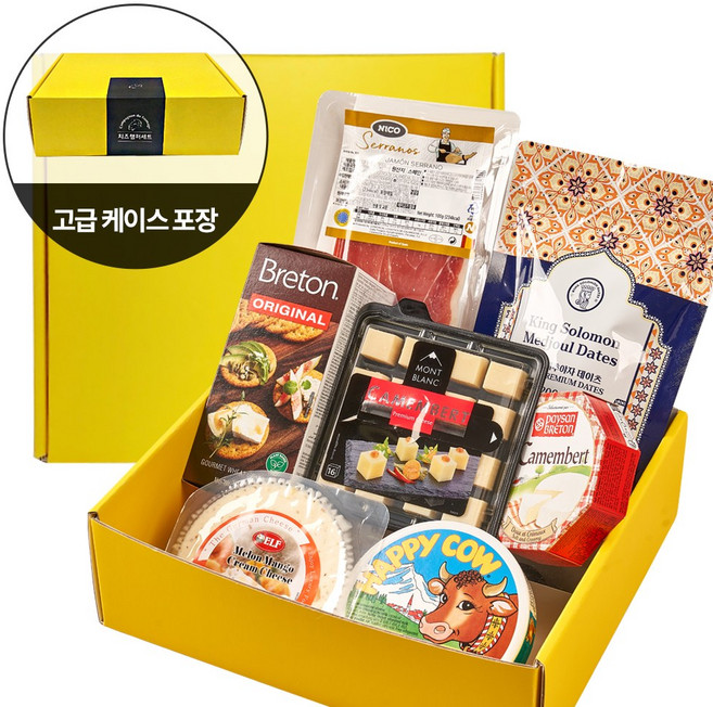 와인 안주 플래터 선물세트 2호(7종) 고급 치즈 4종/크래커/하몽슬라이스/만수르 간식 대추야자