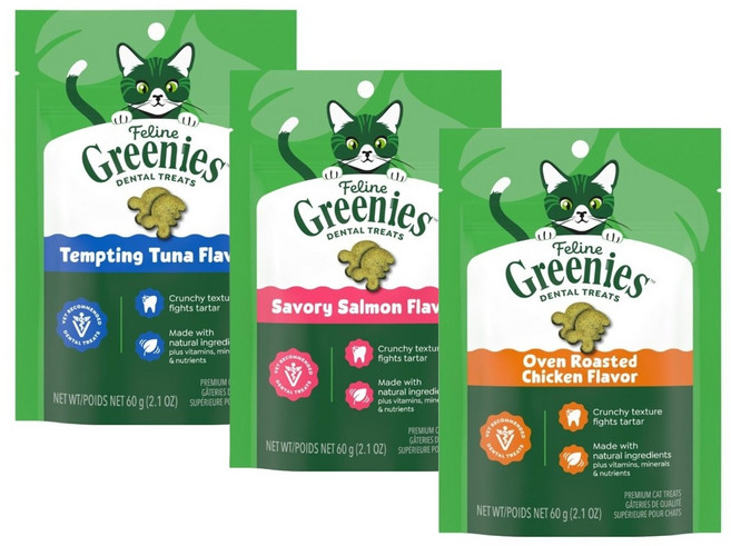 필라인 그리니즈 고양이 구강관리 간식, 닭고기+참치+연어, 60g, 3개