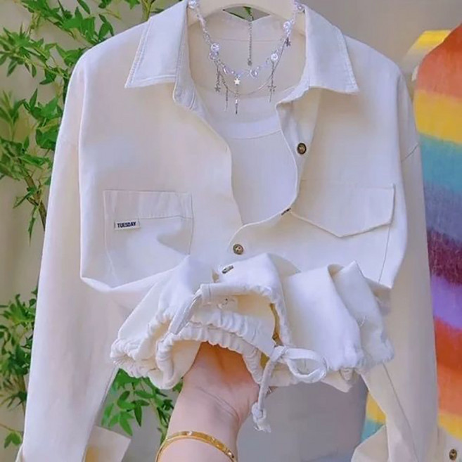 Neirny 여성 데님셔츠 봄가을 고급 빈티지 폴로넥 긴팔 청남방 아우터 가디건 캐주얼 간절기 루즈핏 상의