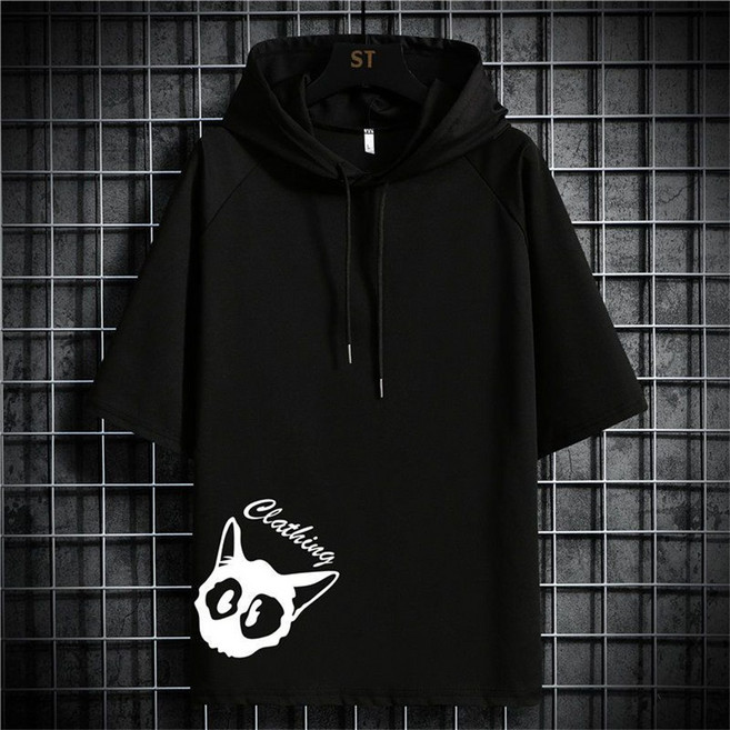 TKX 남성 캐주얼 후드 반팔티셔츠 프린트 디자인 루즈핏 데일리 탑 여름용