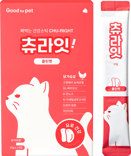 굿포펫 츄라잇 고양이 간식 짜먹는 영양제 유산균 국내산, 14개, 유리너리+장건강, 10g
