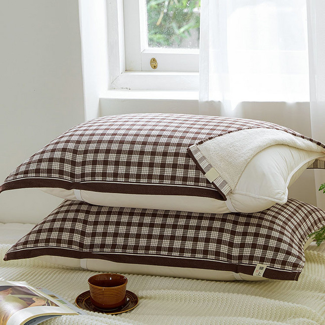 臻上 格紋純棉枕巾 鬆緊帶設計