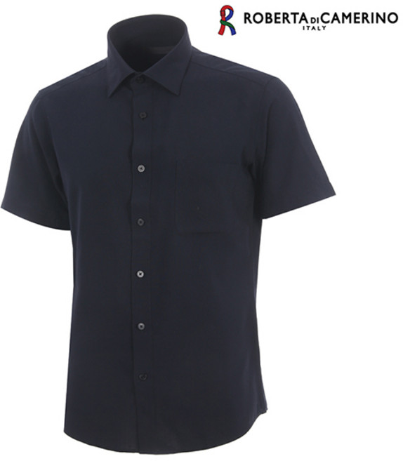 로베르타디까메리노 남성용 폴리100% 일반핏 블랙 반소매 셔츠 RO9-305-9