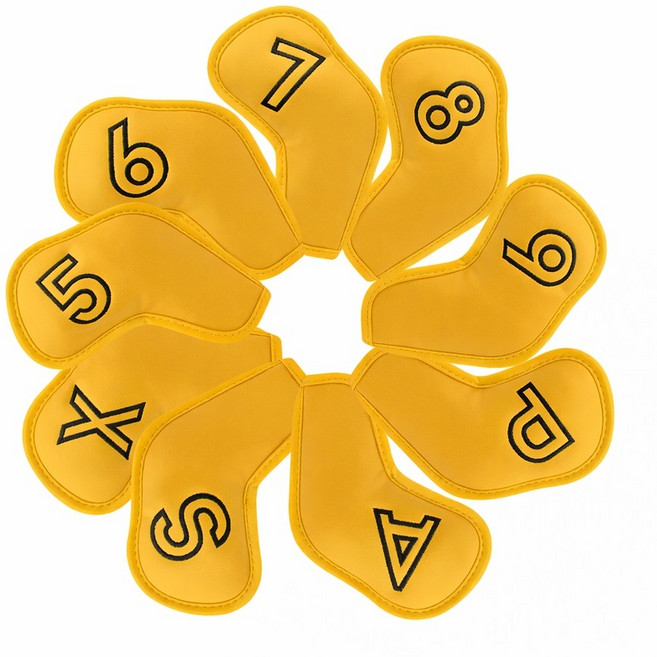 아이언커버 9종 세트 골프 헤드커버 클럽 보호, 옐로우