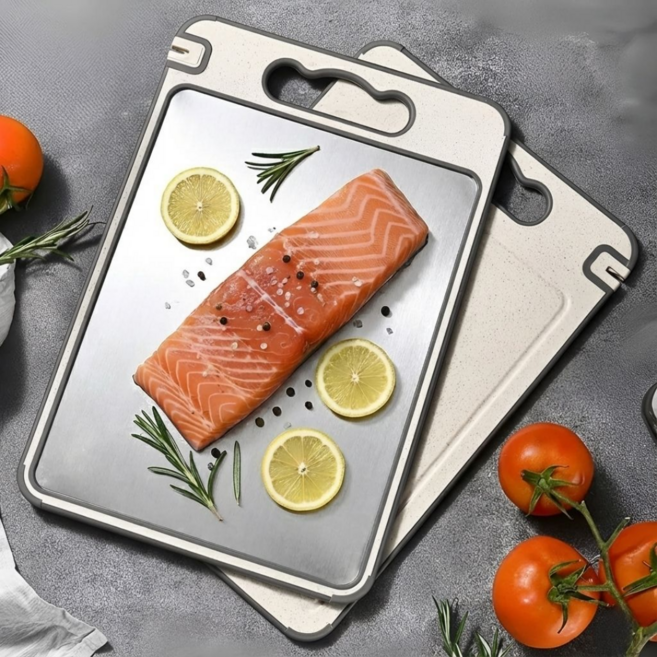 원리버 마블 스텐 304 양면 도마, 1개, 플레인실버