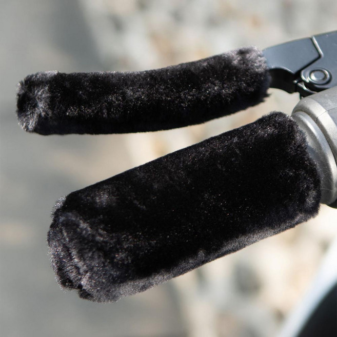 IDEA1st 퍼 핸들 커버 오토바이 자전거 그립 스쿠터 킥보드 겨울 털 손잡이, 1세트, 블랙