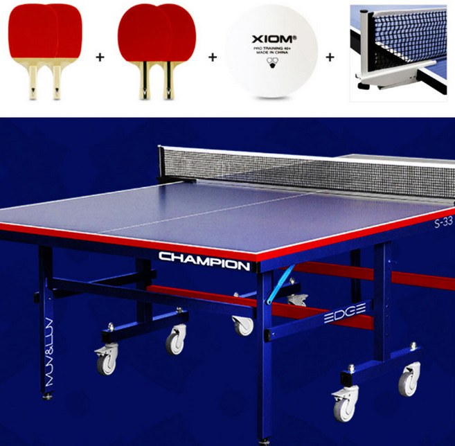 엣스앤 엑시옴 챔피온 S-33 바운드프로 탁구대 접이식 바퀴형 챔피언 가정용 탁구다이 참피온 학교 실내체육관, 01.펜홀더 2개+쉐이크 2개+탁구공+지주/네트 세트, 1개