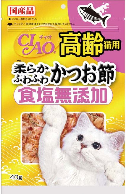 가쓰오부시 시니어 고양이용 이나바 펫푸드 CIAO 챠오 식염 무첨가 40g 고양이사료, 1개, 가다랭이