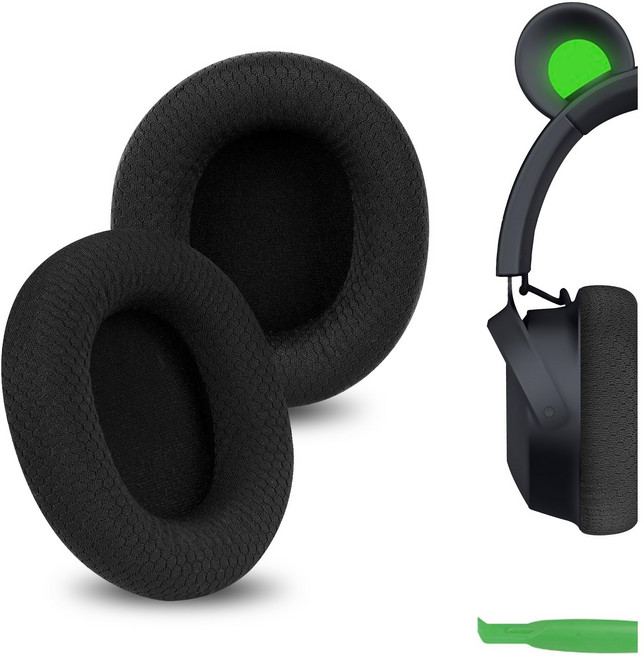 Geekria 메시 패브릭 교체용 이어 패드 레이저 Razer Kraken V4/V4 X/V4Pro/Kitty V2 Pro 헤드폰 이어 쿠션 수리 부품과 호환, 검정