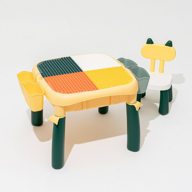 [듀플로 호환 가능] 뮤고랑 블록놀이 높낮이 조절이 되는 레고 테이블 의자 세트, 포레스트(테이블1 의자1), 1박스