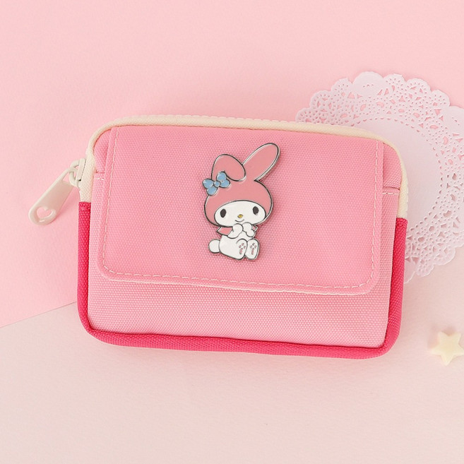 산리오 투톤배색 교통카드 파우치 심플 미니파우치 겸용 지퍼 지갑 마이멜로디 쿠로미 시나모롤