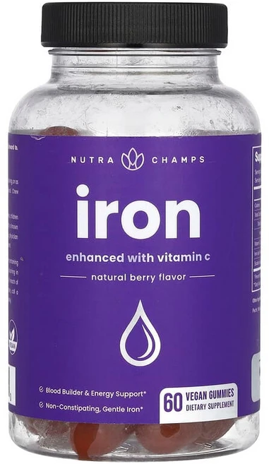 NutraChamps 철분 구미젤리 비타민C로 강화 천연 베리 비건 구미젤리 60개 NutraChamps (뉴트라챔프스), 60정, 1개 - 쿠팡