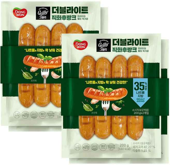 동원 그릴리 더블라이트 직화후랑크, 4개, 200g