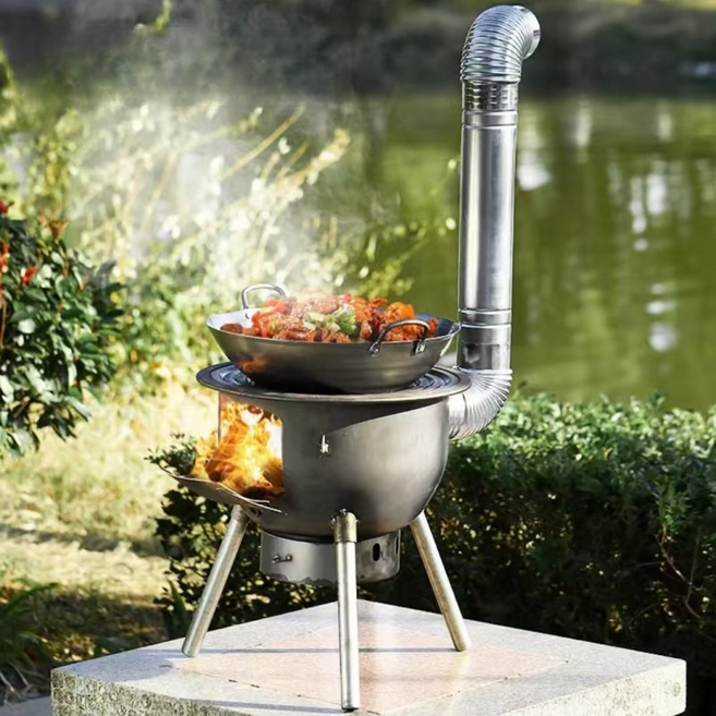 연탄 숯불 화로대 바베큐 화덕 아궁이 화로 야외 너비 장작 스토브, 40CM 증기 바구니 격자 하나