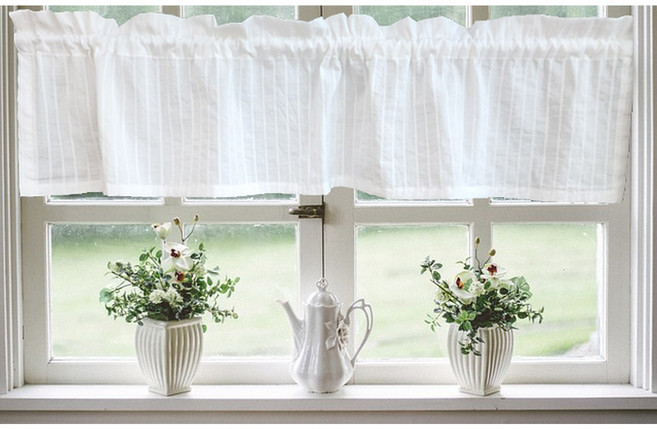 분홍구름 바란스커튼 주방 작은창 스트라이프 자수 패턴 가림막 가리개