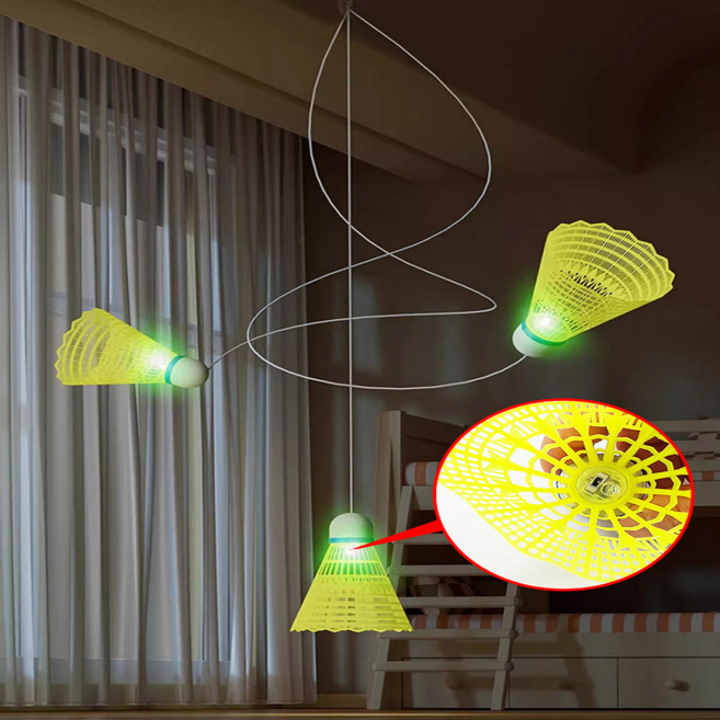 지디컴 LED 배드민턴 셔틀콕 리턴콕 실내운동 다이어트 야광 라켓세트, 1세트, 옐로우(야광)