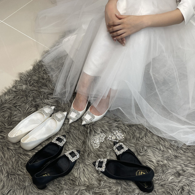 타임비 발편한 여성 정장 웨딩 구두 새틴 자체제작 구름힐 플렛형