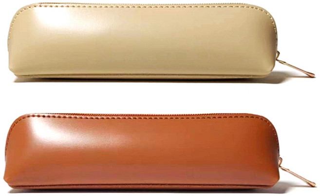 리리월드 가죽 펜 케이스 파우치 필통, 2개, 브라운+베이지