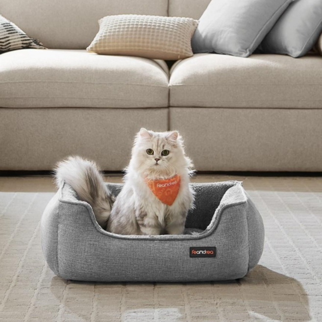 FEANDREA 반려동물 꿀잠 푹신한 통세탁 미끄러움방지 강아지 고양이 방석, 1개, 그레이