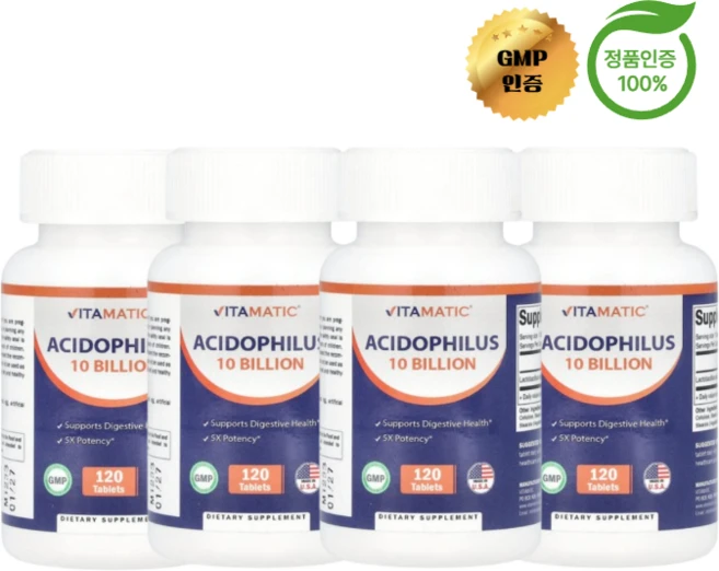 2+2 바이타매틱 애시도필러스 프로바이오틱스 유산균 100억CFU 120정, 4개 - 쿠팡
