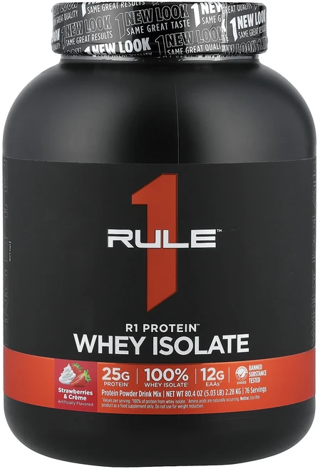 Rule One Proteins R1 Protein™ 분리유청단백질 딸기 & 크림 2.28kg(5.03lbs), 1개, 228kg - 쿠팡