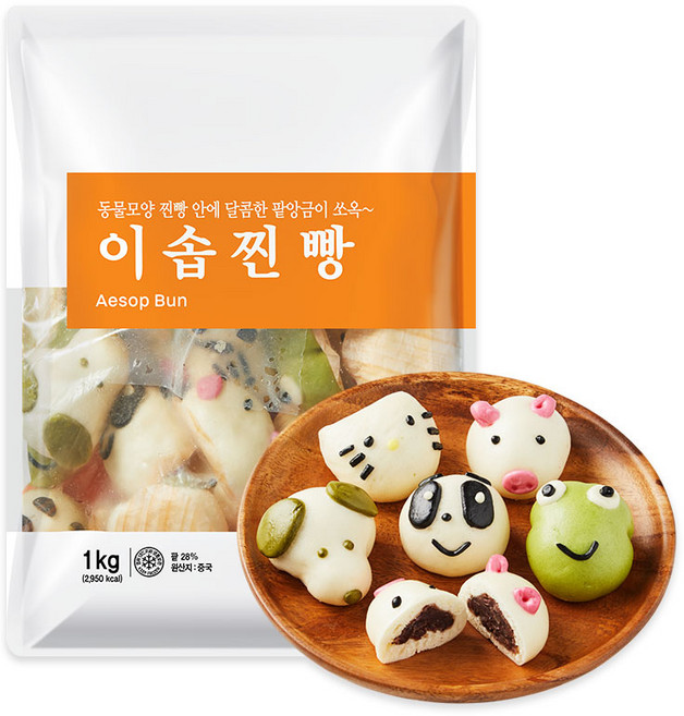세미원푸드 귀여운 동물캐릭터 이솝찐빵 1kg(40개)ㅇ찐빵 캐릭터빵, 1kg, 2개