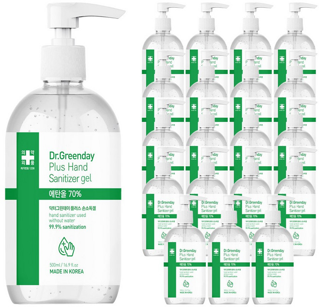 식약처인증 FDA승인 닥터그린데이 플러스 젤타입 손소독제 500ml X 20개 의약외품 에탄올 70%