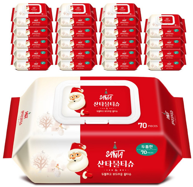산타 아기 신생아 두꺼운 캡형 물티슈 70매, 20개, 60g