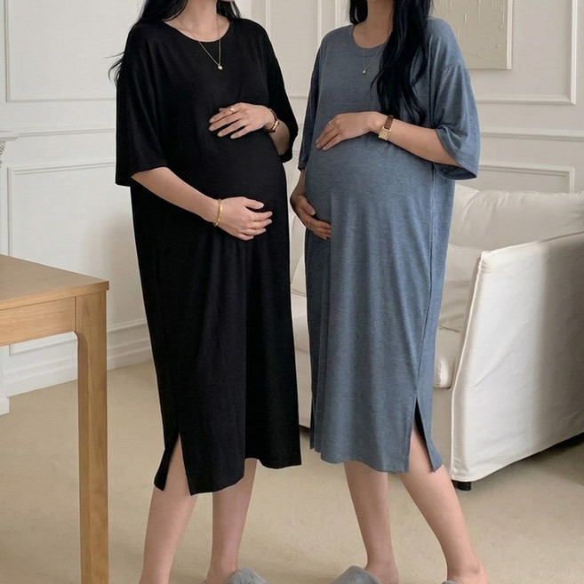 1+1 수엠W 임산부 홈웨어 반팔 B018 더블핏원피스