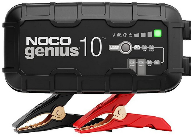 NOCO GENIUS10 10A 스마트 자동차 배터리 충전기 6V 및 12V 유지 관리기 트리클 플로트 오토바이용 탈황기 ATV 리튬 딥 사이클, Black, 1개