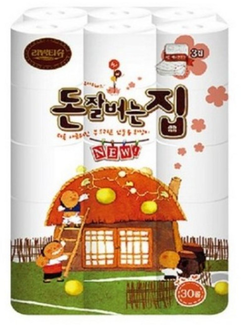 리빙티슈 3겹 돈잘버는집 롤화장지 30m, 30롤, 8개