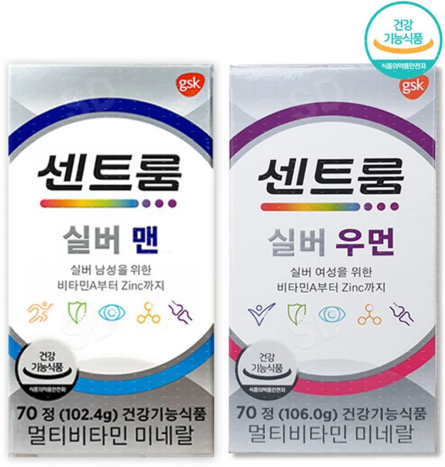 센트룸 실버 남녀 종합비타민 2종 (실버 포맨 70정 + 포우먼 70정) 멀티비타민, 2개 - 쿠팡