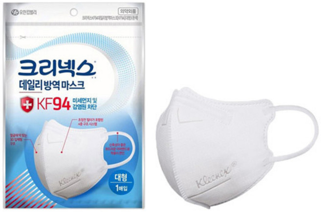 크리넥스 황사 방역 마스크 KF94 KF80 20매입, 1개입, 20개, 화이트