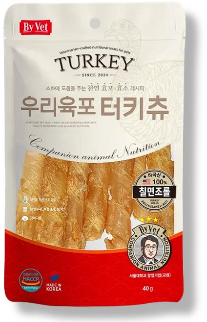 국내산 우리육포 강아지 간식, 40g, 1개, 터키츄 롤