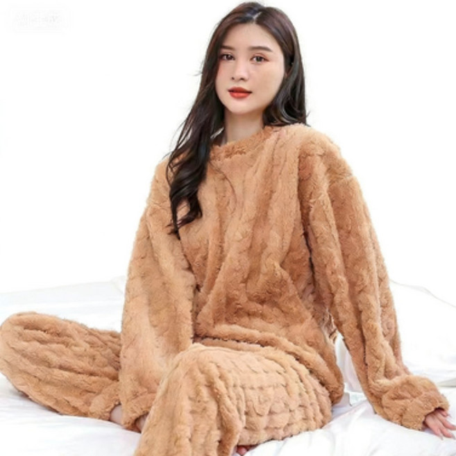 차쿠 여성 극세사 수면잠옷 세트 극세사 수면잠온 겨울 수면 잠옷 상하세트