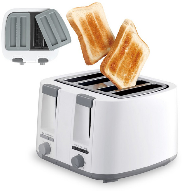 엔브이이백 뚜껑있는 4구 토스터 식빵 4개를 한번에 구워주는 4구 토스트기, 화이트