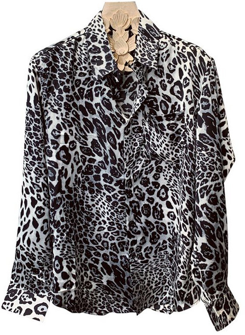 남자 호피무늬 셔츠 화려한 블랙 긴팔 레오파드 브라운