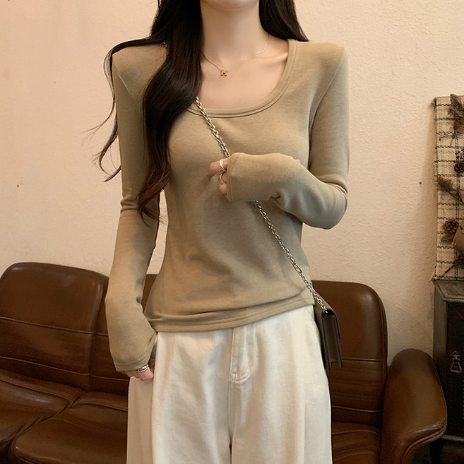 長袖T恤女 打底衫 內搭上衣 修身螺紋棉T恤